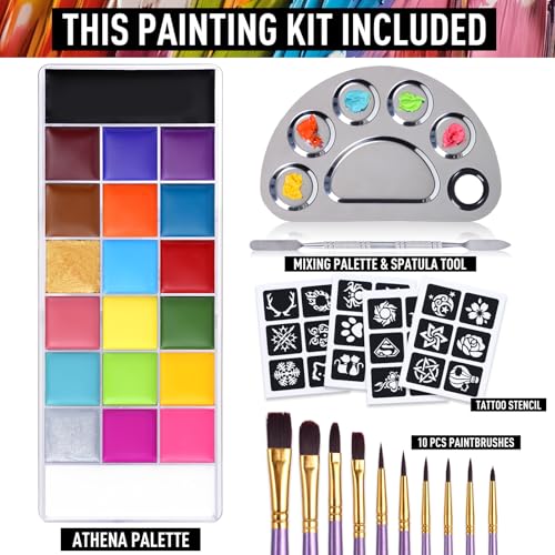20 Colors Face Body Paint Oil Makeup Set with Mixing Palette and Brushes B474
