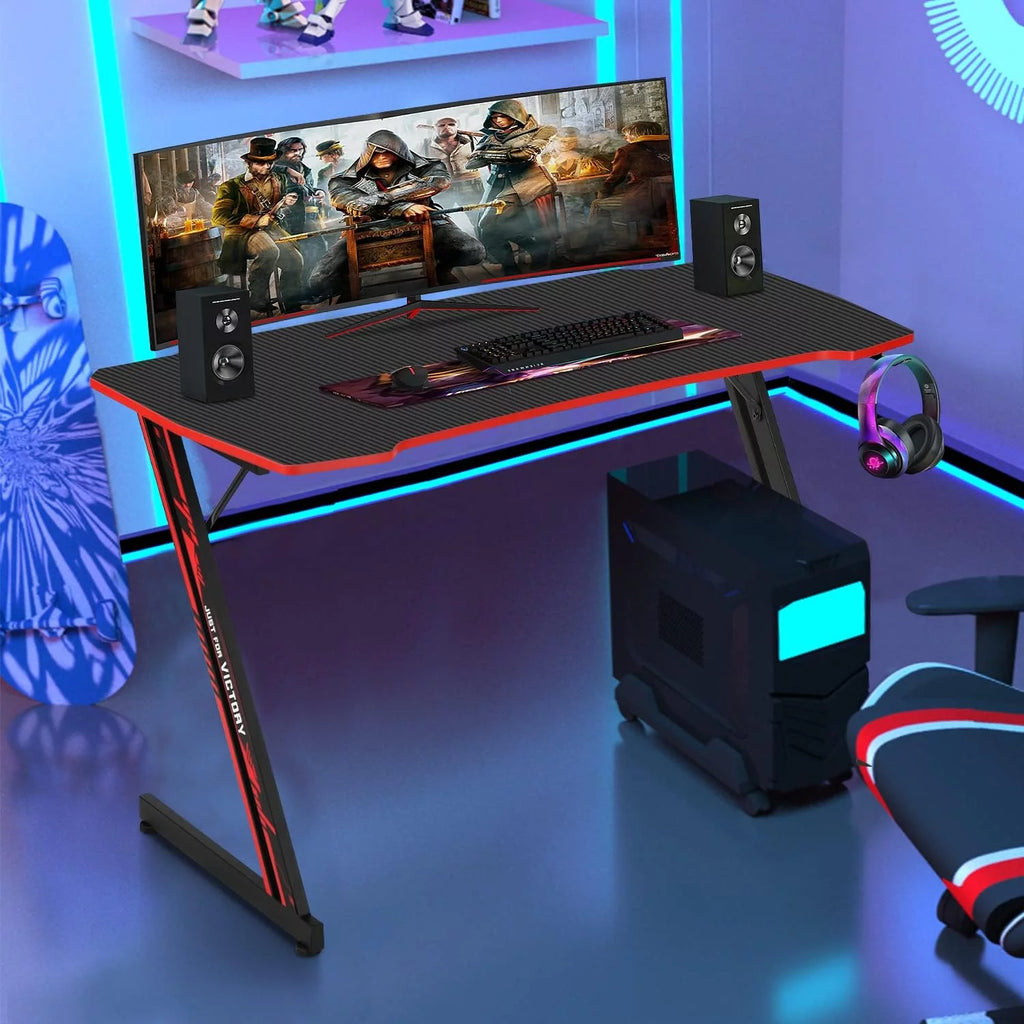 47 inch Z Shaped Gaming Desk with Headphone Hook H225375