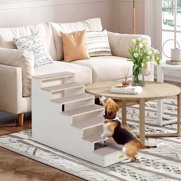 Wood 7-Step Dog Stairs with Carpet I34818