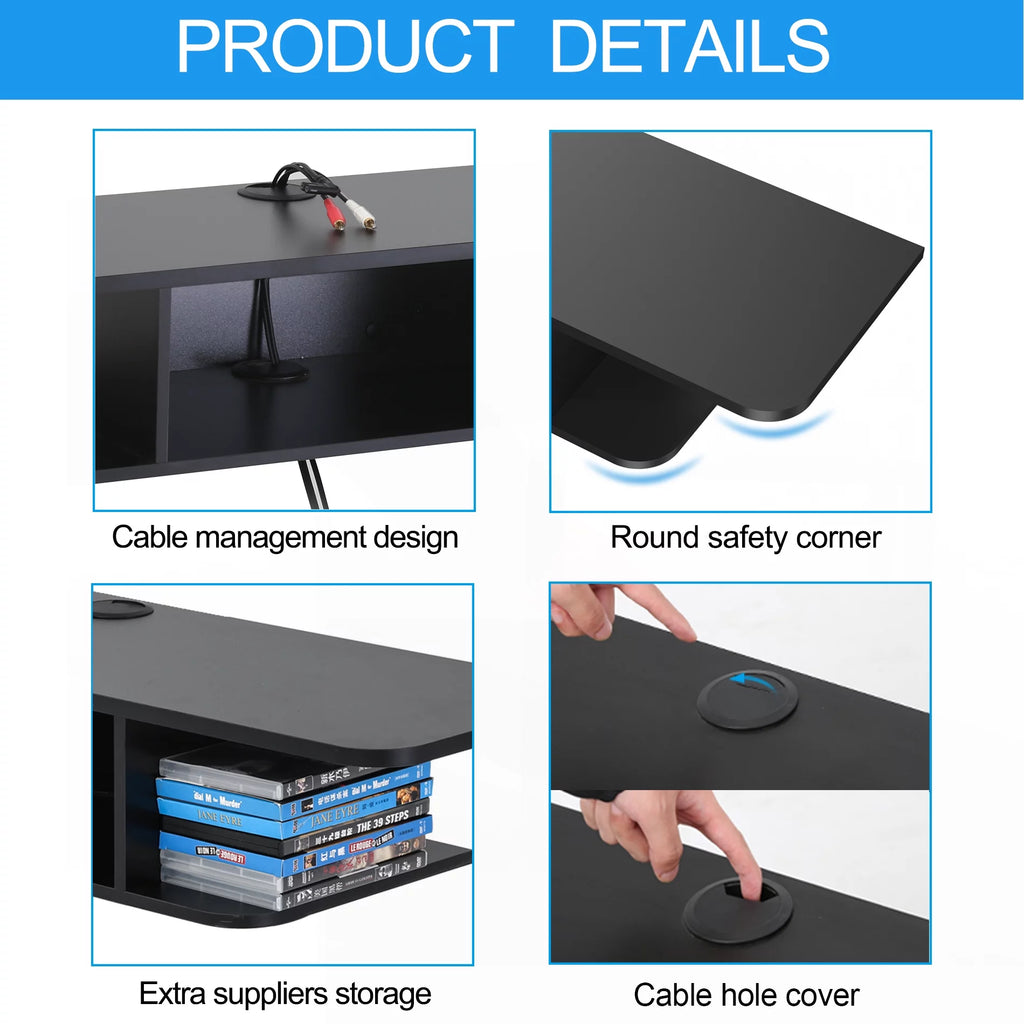 Black Wall Mounted Floating TV Shelf Media Console D580149