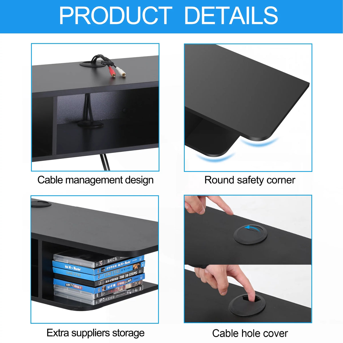 Black Wall Mounted Floating TV Shelf Media Console D580149