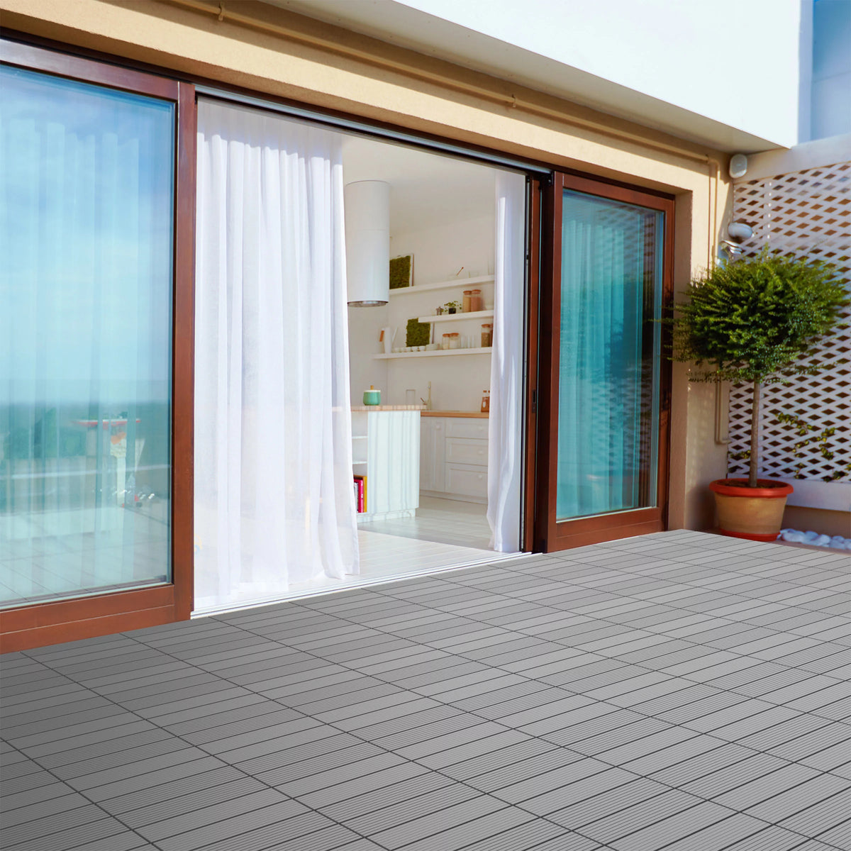 6-Pack Interlocking Weather-Resistant Deck Tiles Dark Gray Square P895547