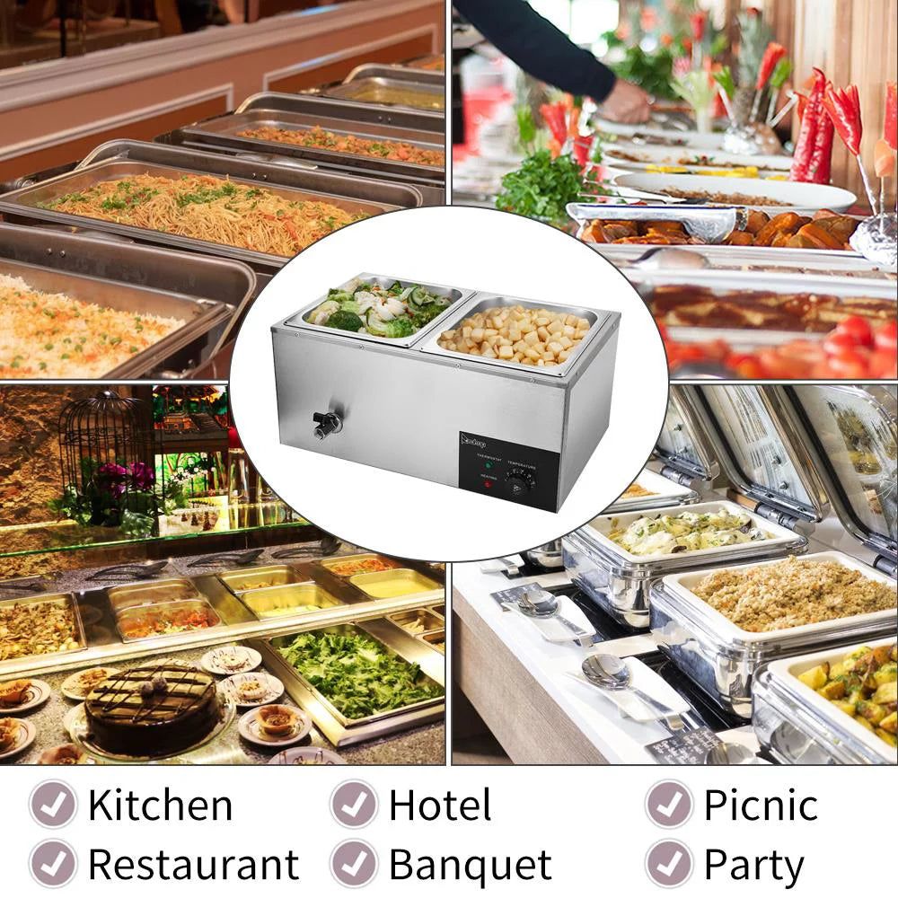 600W 2-Pan Stainless Steel Food Warmer F90252
