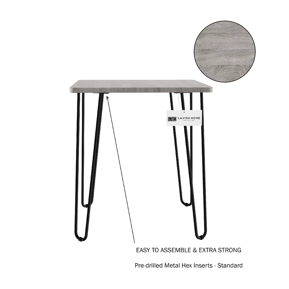 Modern End Table with Hairpin Legs and Woodgrain Finish Gray R697