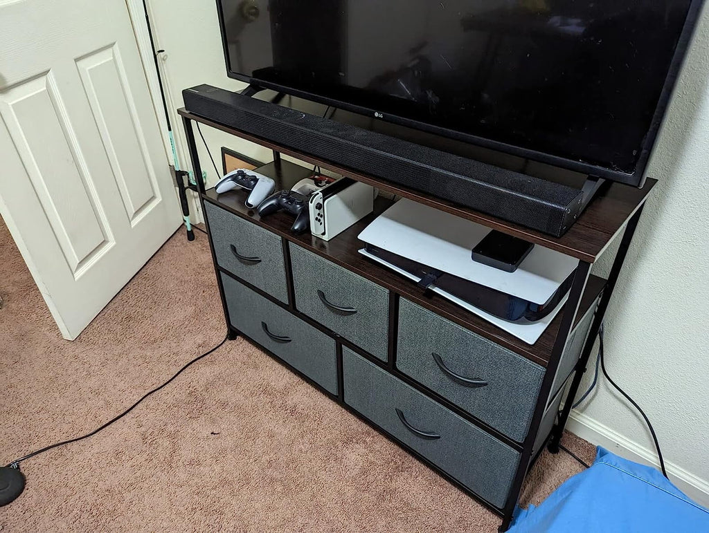 Dark Grey 5 Fabric Drawer Dresser TV Stand E8014