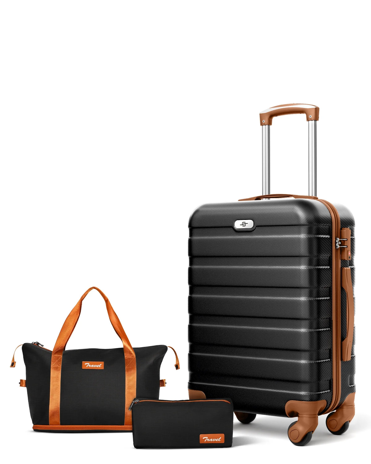 20 inch Carry-on Luggage Spinner Suitcase with Expandable Duffel Bag Travel Set, Black Tan Z95808