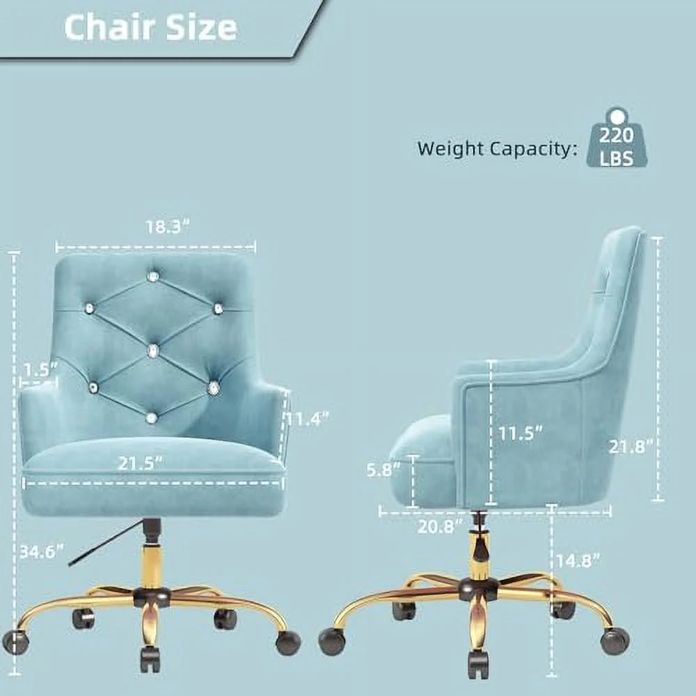 Blue Velvet Swivel Vanity Chair with Wheels S78733
