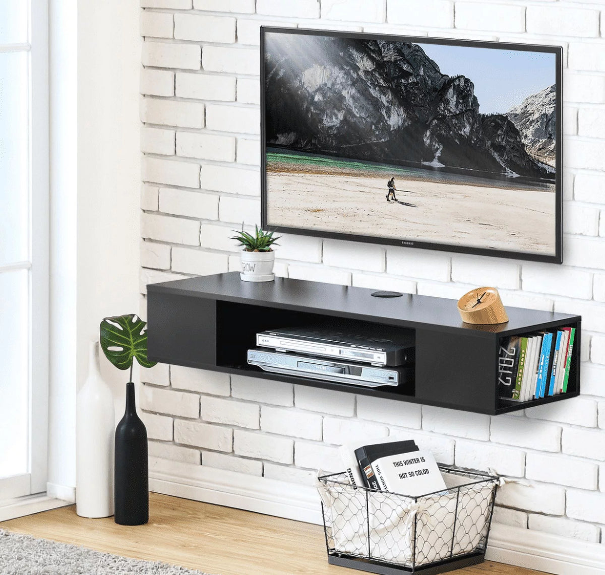 Black Wall Mounted Floating TV Stand E57416
