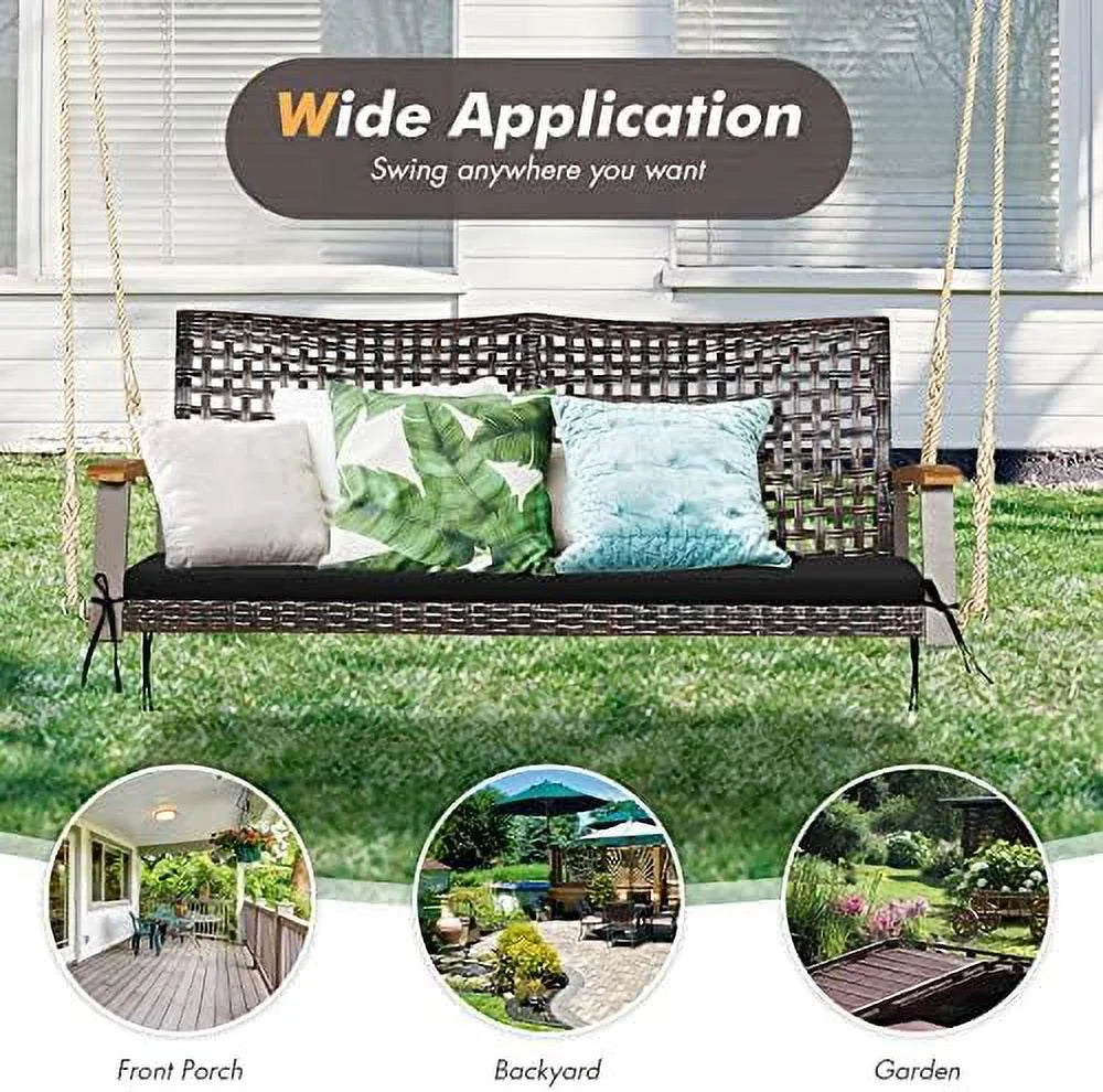 2-Seat Rattan Wicker Swing Chair with Seat Cushion X441