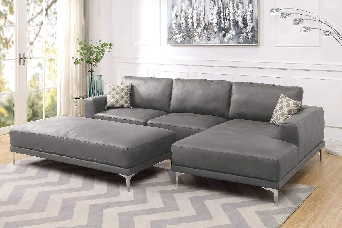 3Pcs Leatherette Sectional Sofa Set with XL Ottoman S232253