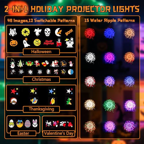 2-In-1 HD Moving Pattern Projector Lights with Remote Control, 12 Slides, 15 Colors, IP65 Waterproof R198