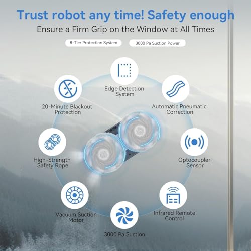 Automatic Window Cleaning Robot with Dual Spray, 3000Pa Suction, Remote Control U836