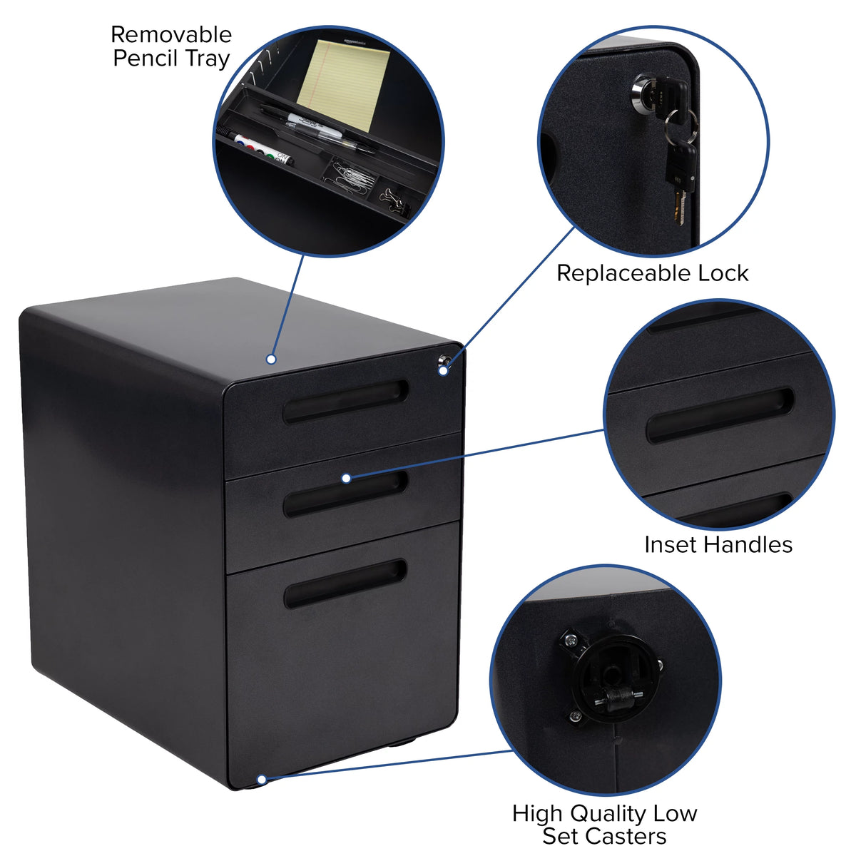 Adjustable Computer Desk, Ergonomic Mesh Office Chair and Mobile Filing Cabinet W943