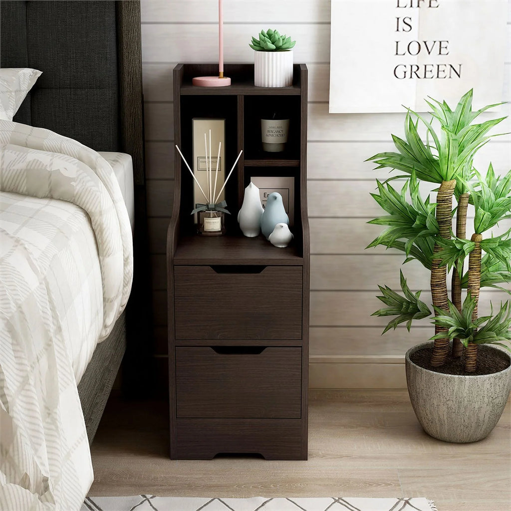 Walnut Wood 2-Drawer Nightstand with Open-Shelf D82816