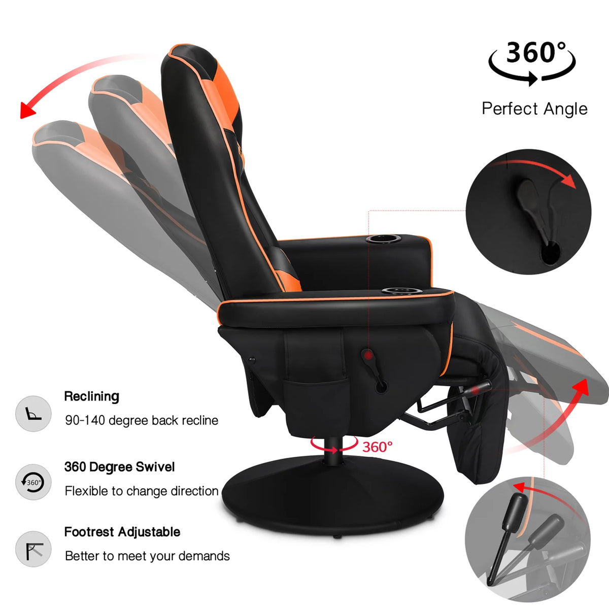 Black Orange Ergonomic Gaming Chair with Footrest S22915