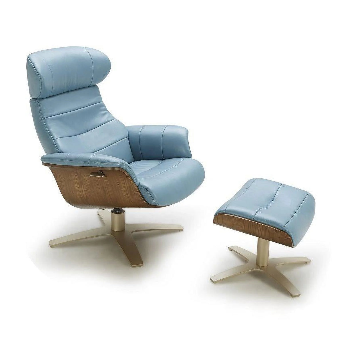 Blue Italian Leather Lounge Chair with Ottoman 2 Pcs P25406