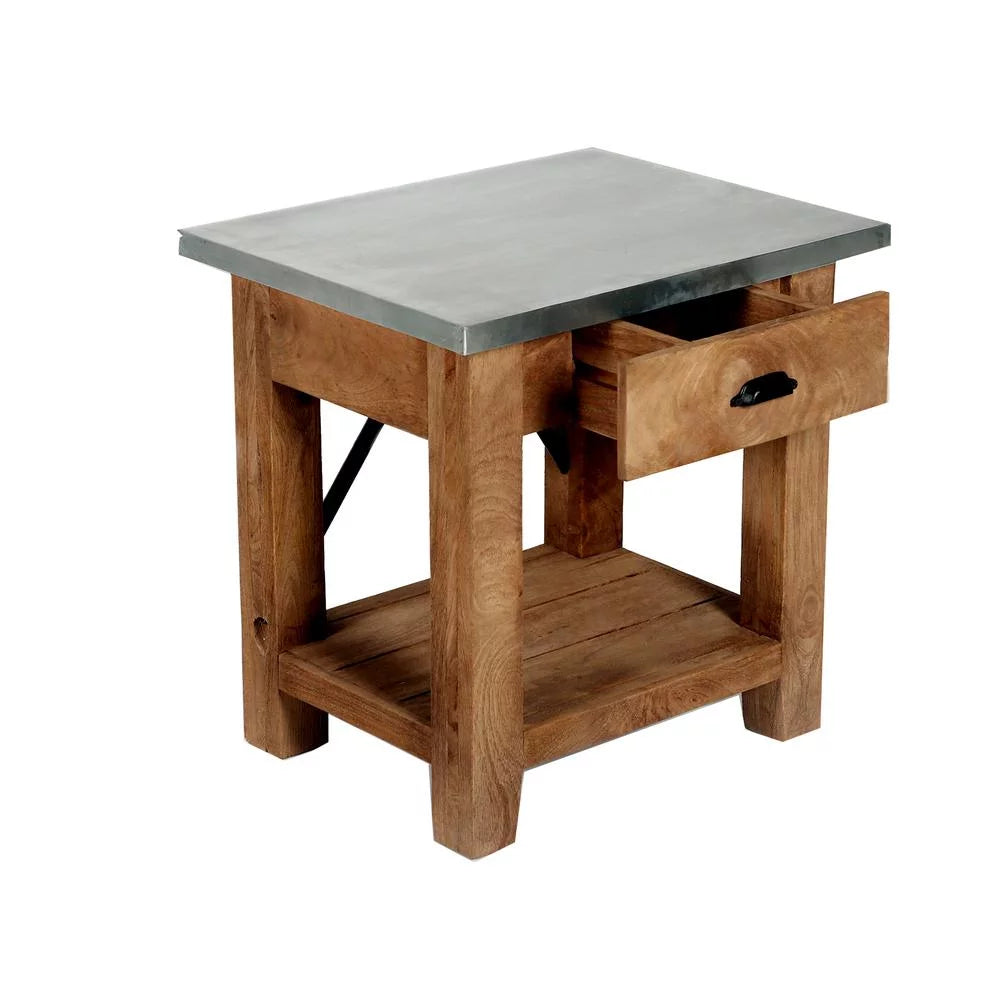 22" Wood and Zinc Metal End Table with Drawer D9027