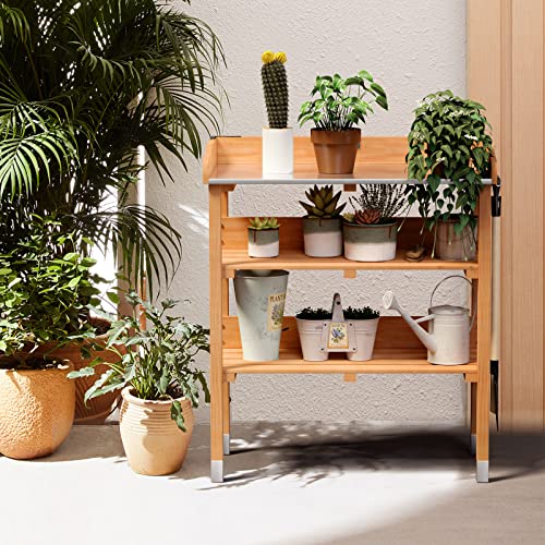 3 Tier Wooden Potting Bench with Hooks P997572