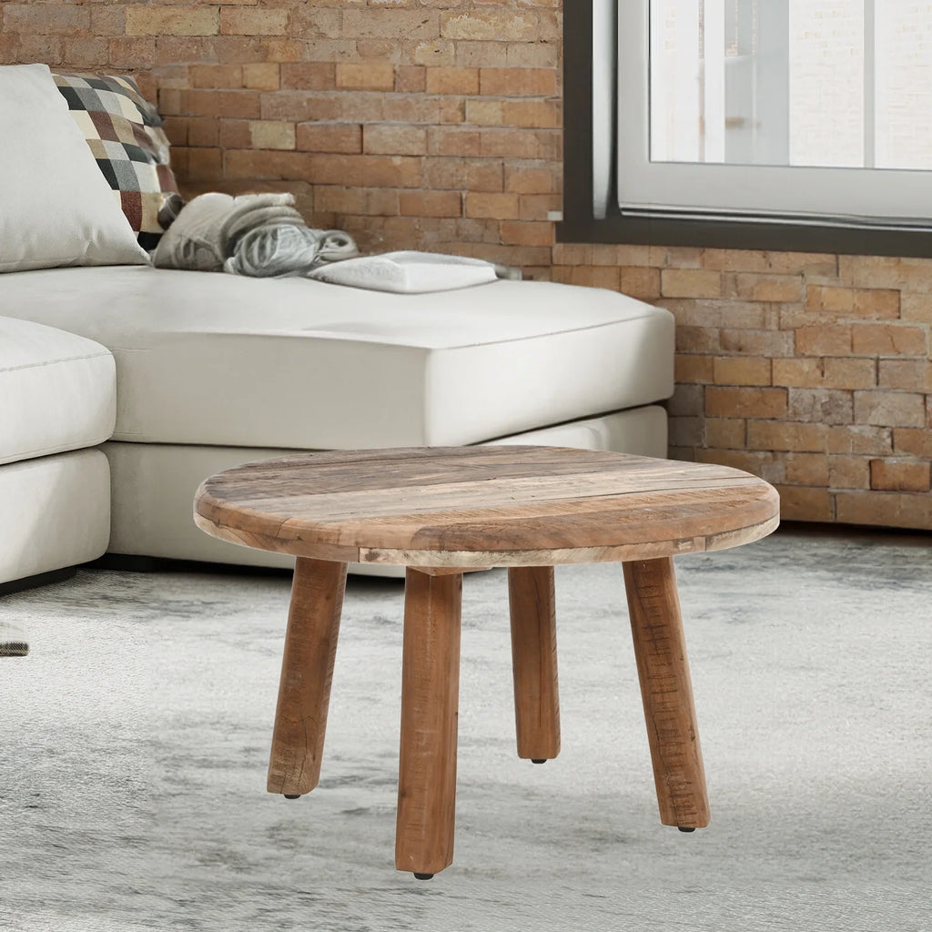 24" Round Rustic Solid Wood Coffee Table Y8321