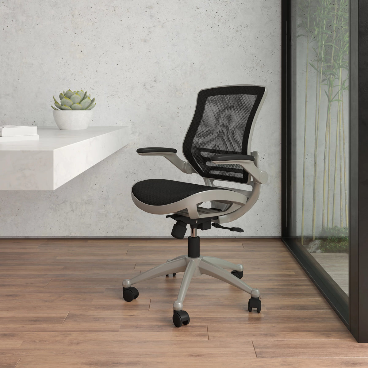 Mid-Back Transparent Black Mesh Executive Swivel Office Chair with Flip-Up Arms X756338
