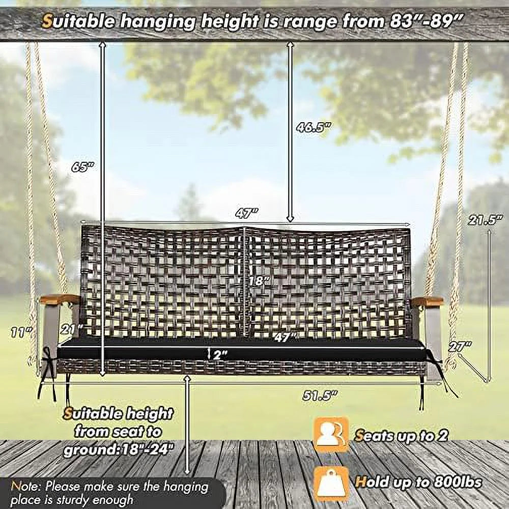 2-Seat Rattan Wicker Swing Chair with Seat Cushion X441
