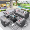 7 Pcs Wicker Outdoor Furniture with Fire Pit Table A82495
