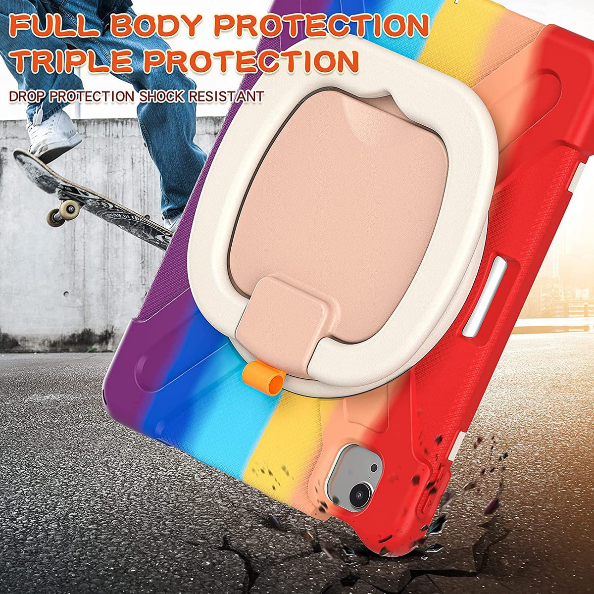 iPad Case with Rotatable Stand Shoulder Strap Pencil Holder Shockproof Silicone D967