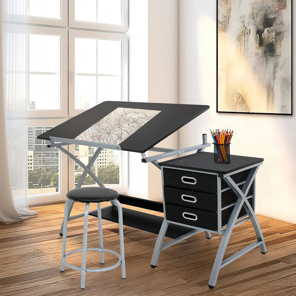 Height Adjustable Art Desk with 3 Storage Drawers S721