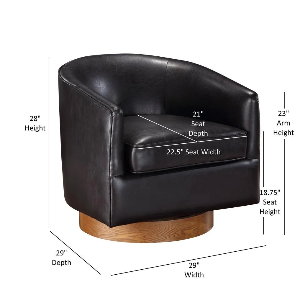 Brown Faux Leather Wood Base Swivel Chair C5549