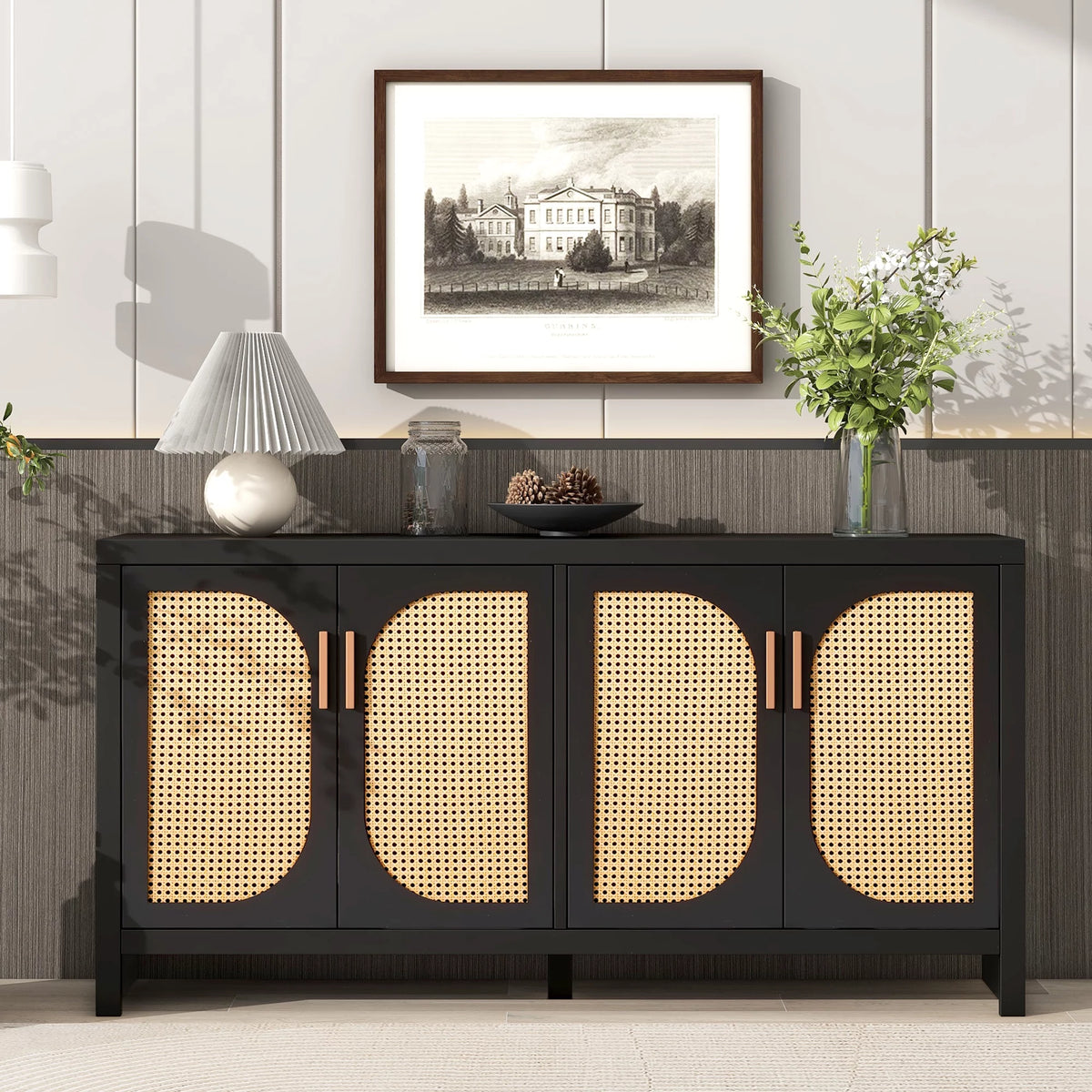Modern TV Stand with Rattan Doors and Adjustable Shelves L468145
