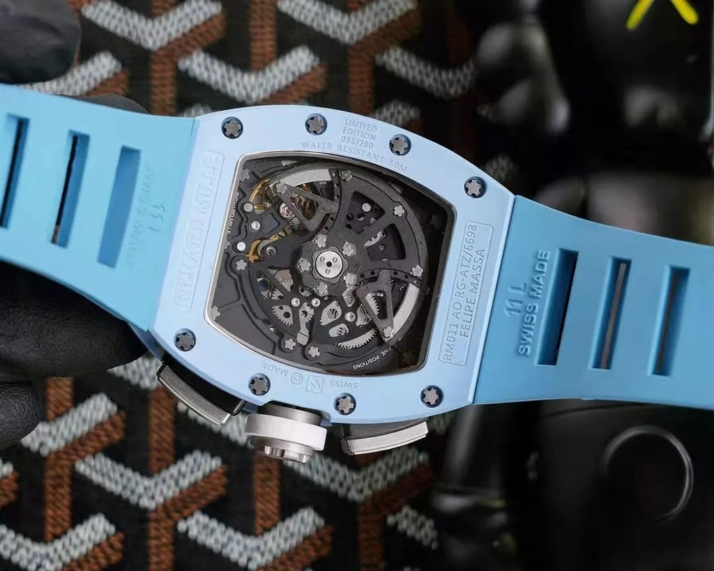 Skeleton Dial Blue Bezel Blue Rubber Strap Watch Y52009