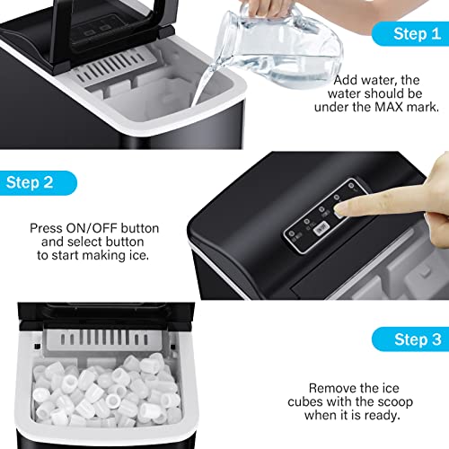 Countertop Ice Maker Machine, 26Lbs/24H Self-Cleaning, 9 Cubes in 6mins, Black M45608