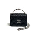 Enamel Handle Clutch with Chain in Grained Calfskin Y41522
