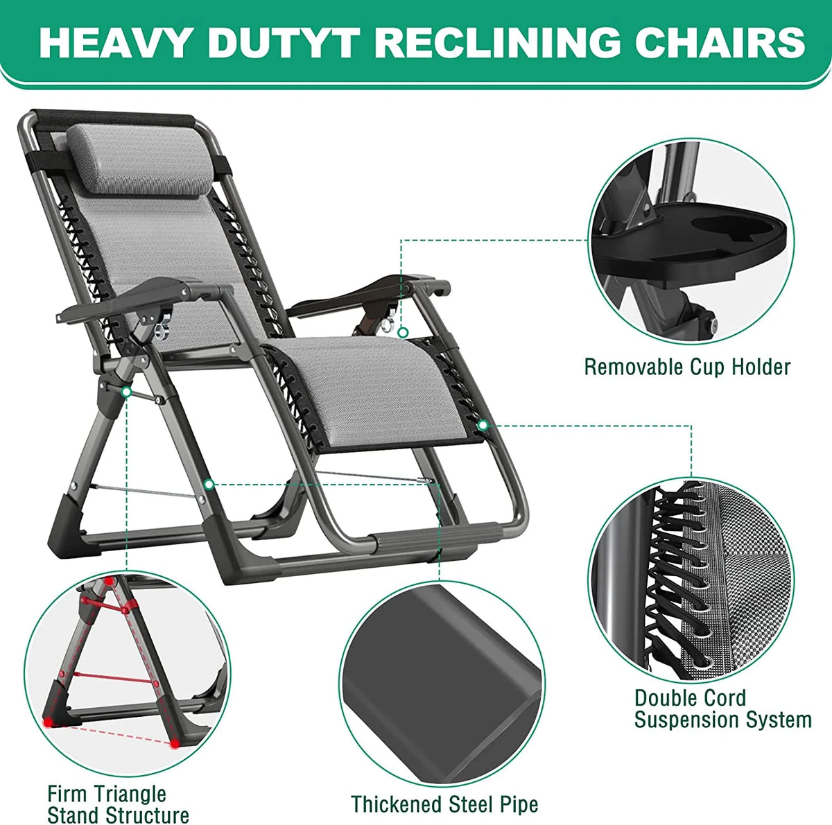 Zero Gravity Folding Recliner Chair with Detachable Headrest and Cup Holder E526581
