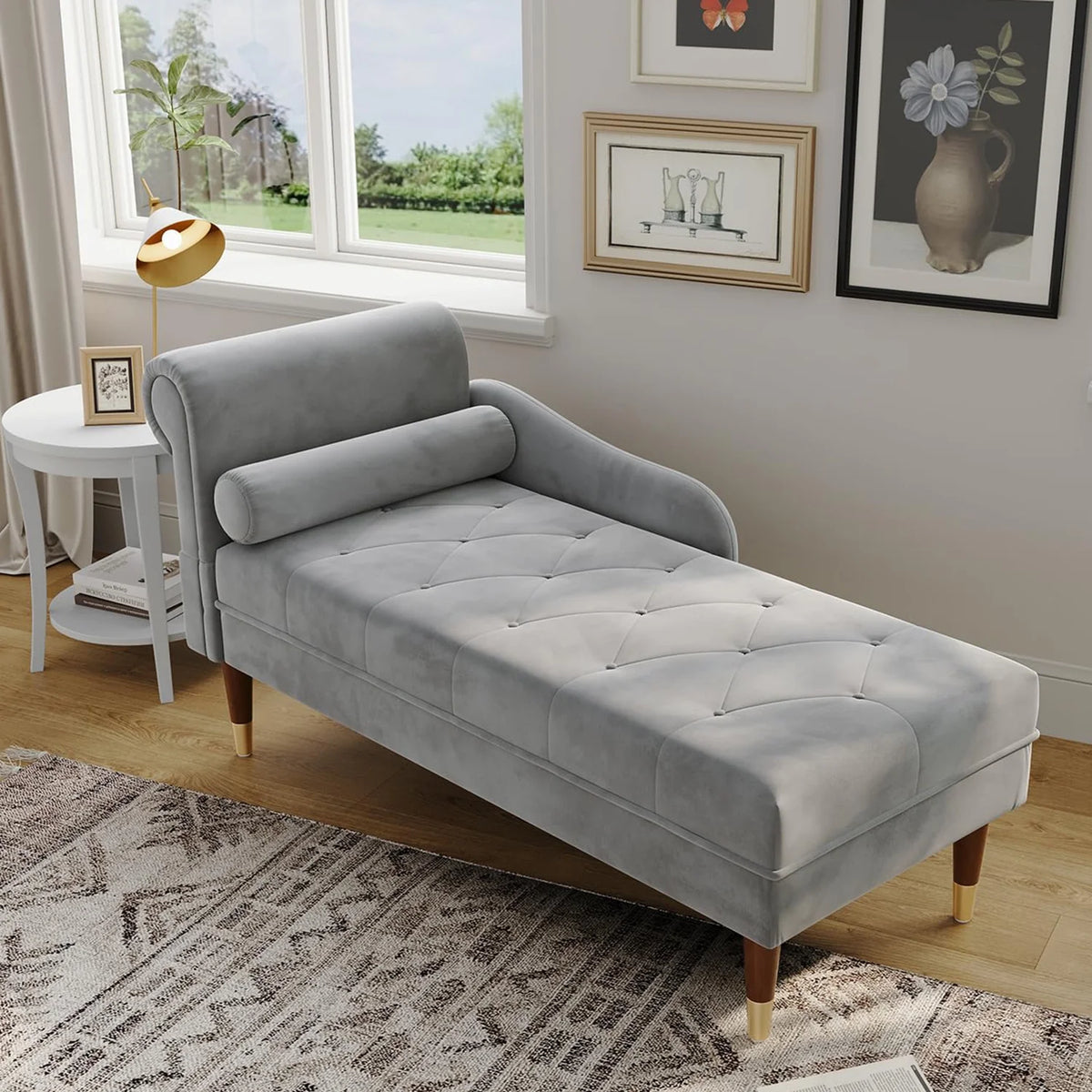 Grey Velvet Chaise Lounge D857