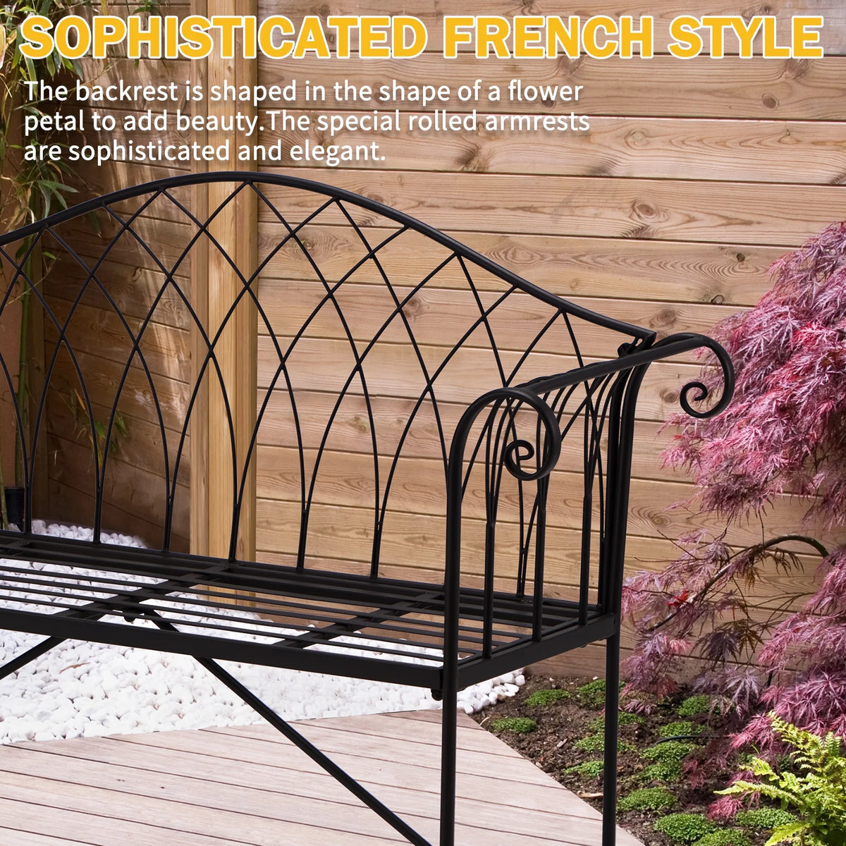 Black Metal Outdoor Bench with Armrests D571816