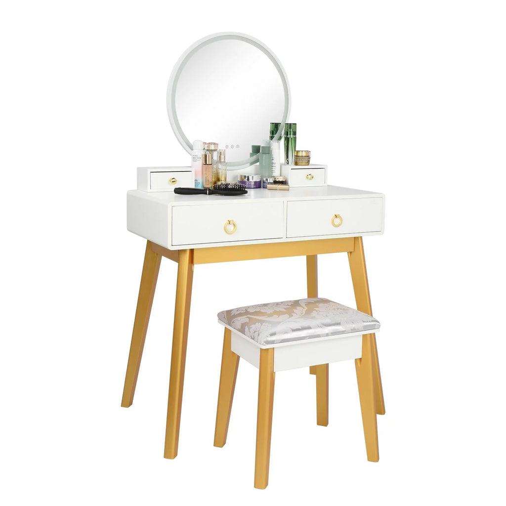 White Vanity Set with Touch Screen Mirror and 4 Sliding Drawers J950687