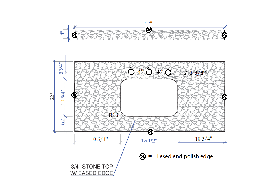 37in Grey Engineered Stone Vanity Top with Ceramic Sink V95249