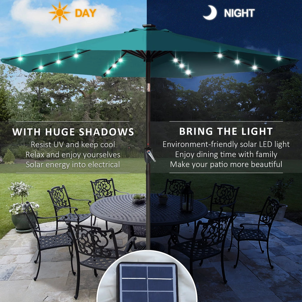 10.5ft Solar LED Patio Umbrella with Tilt and Crank T821