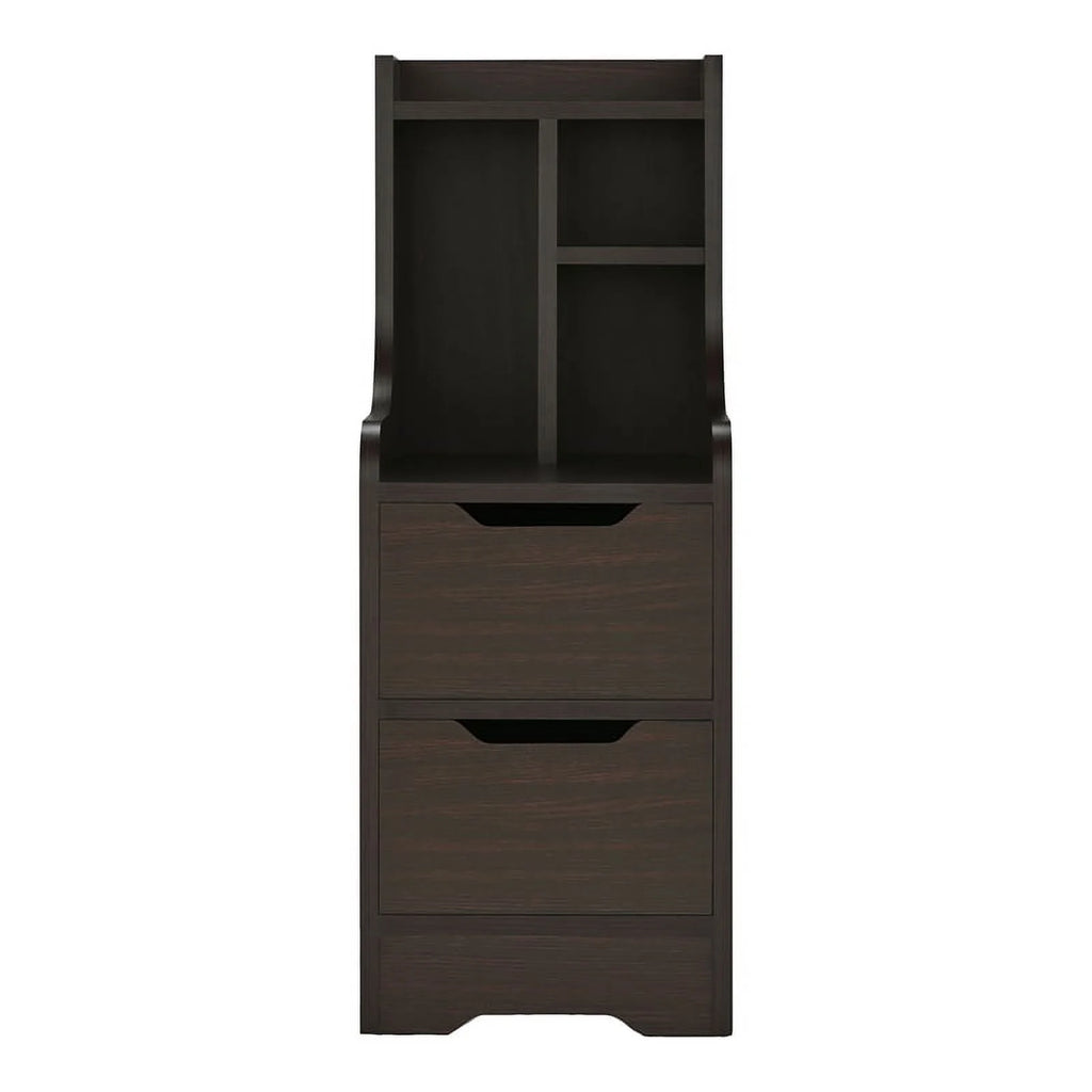 Walnut Wood 2-Drawer Nightstand with Open-Shelf D82816