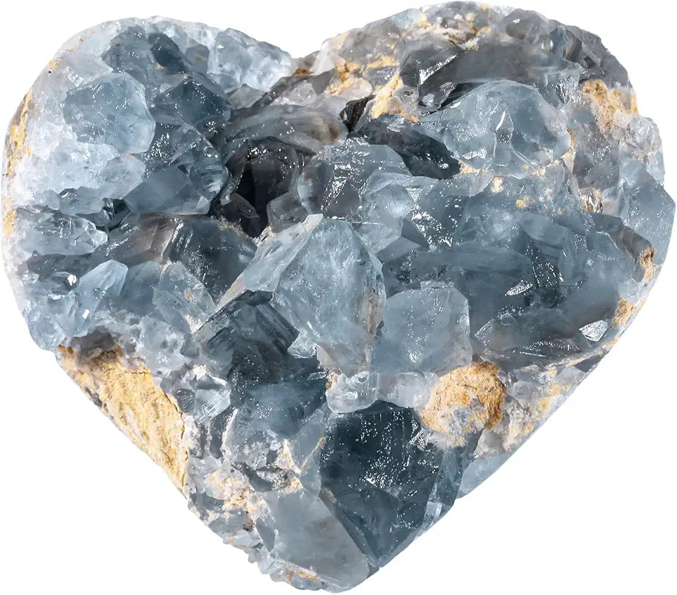 Blue Celestite Crystal Cluster Heart Shape Stone 0.48-0.66 lb G452