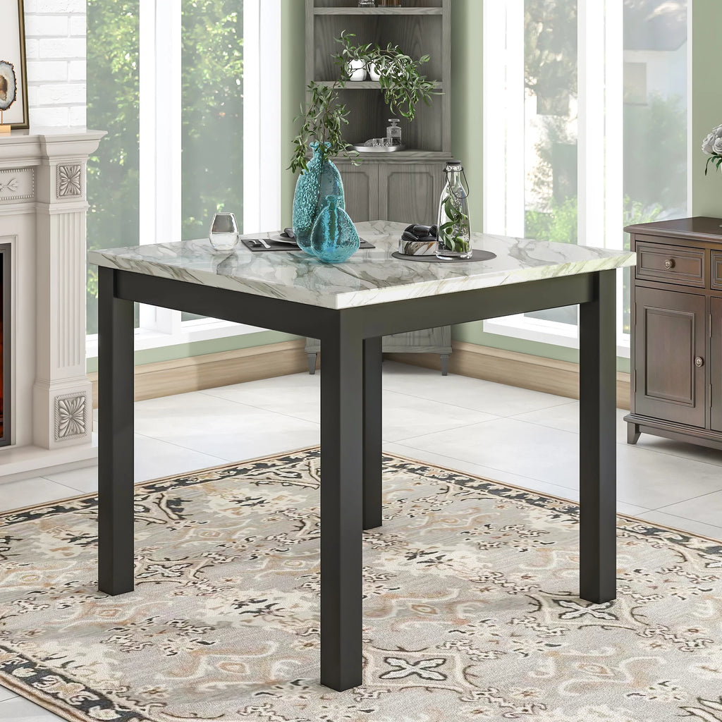 Blue 5-Piece Faux Marble Dining Table Set with 4 Upholstered Chairs X35922