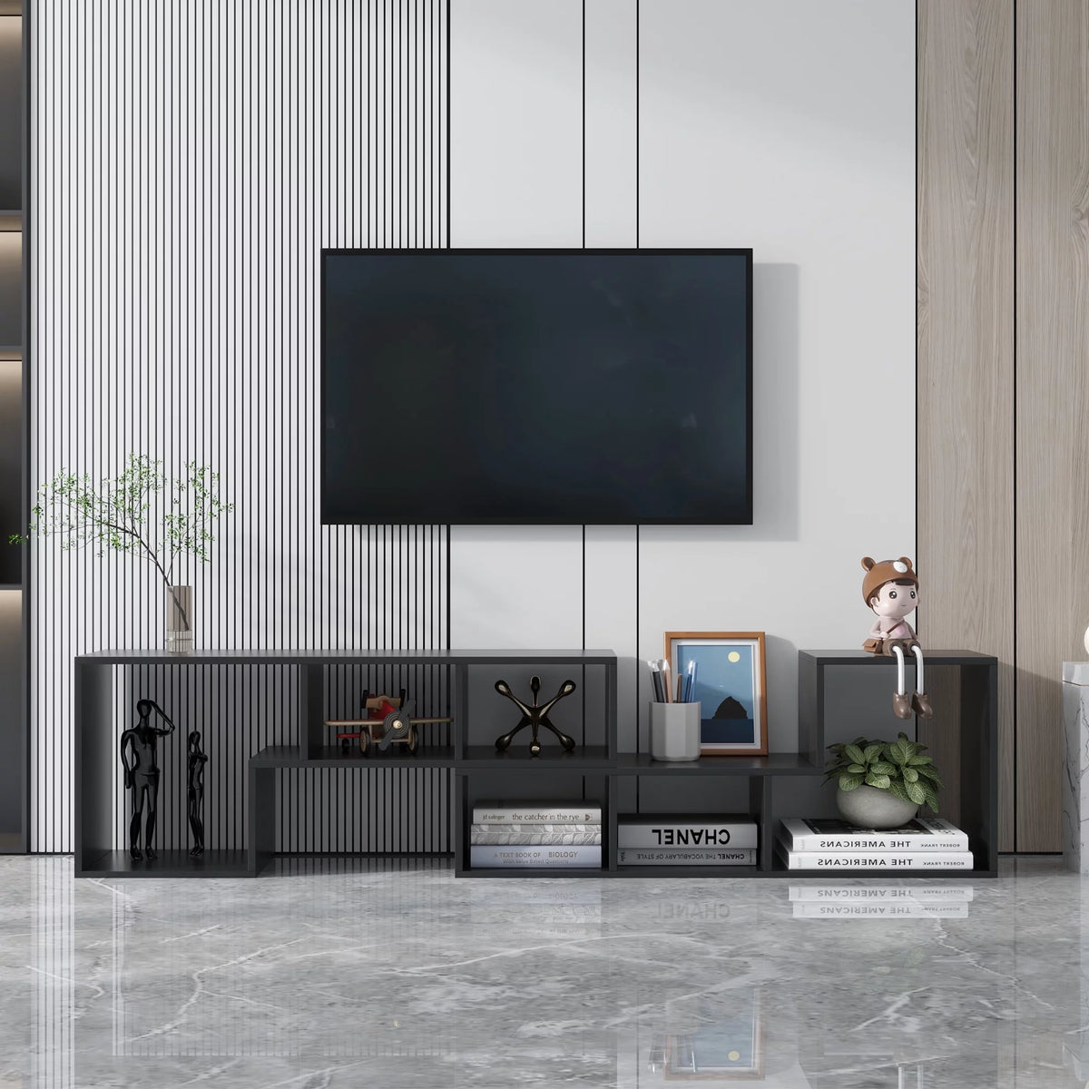 Black L Shape Wood TV Stand 41*17*12 Inch I31651