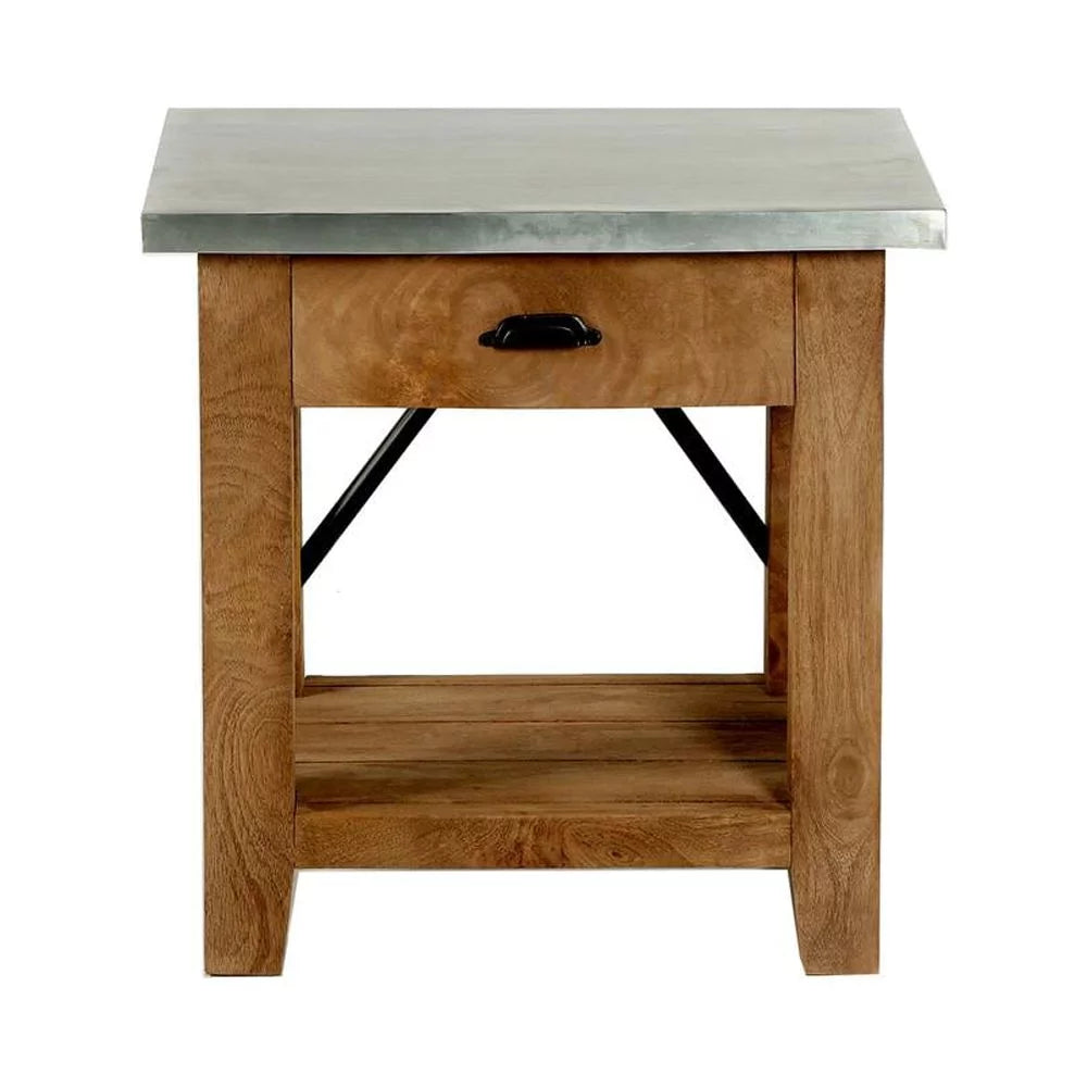 22" Wood and Zinc Metal End Table with Drawer D9027