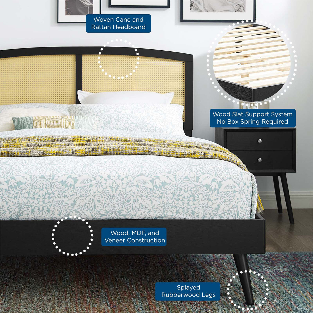 Black Wood Full Size Platform Bed Frame K432683