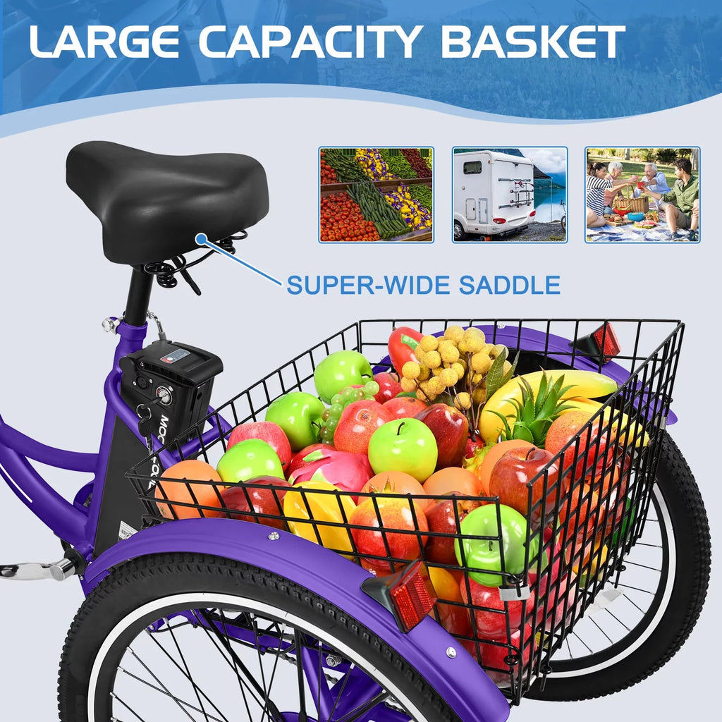 24'' 500W 7-Speed Electric Tricycle with Removable Battery I9547