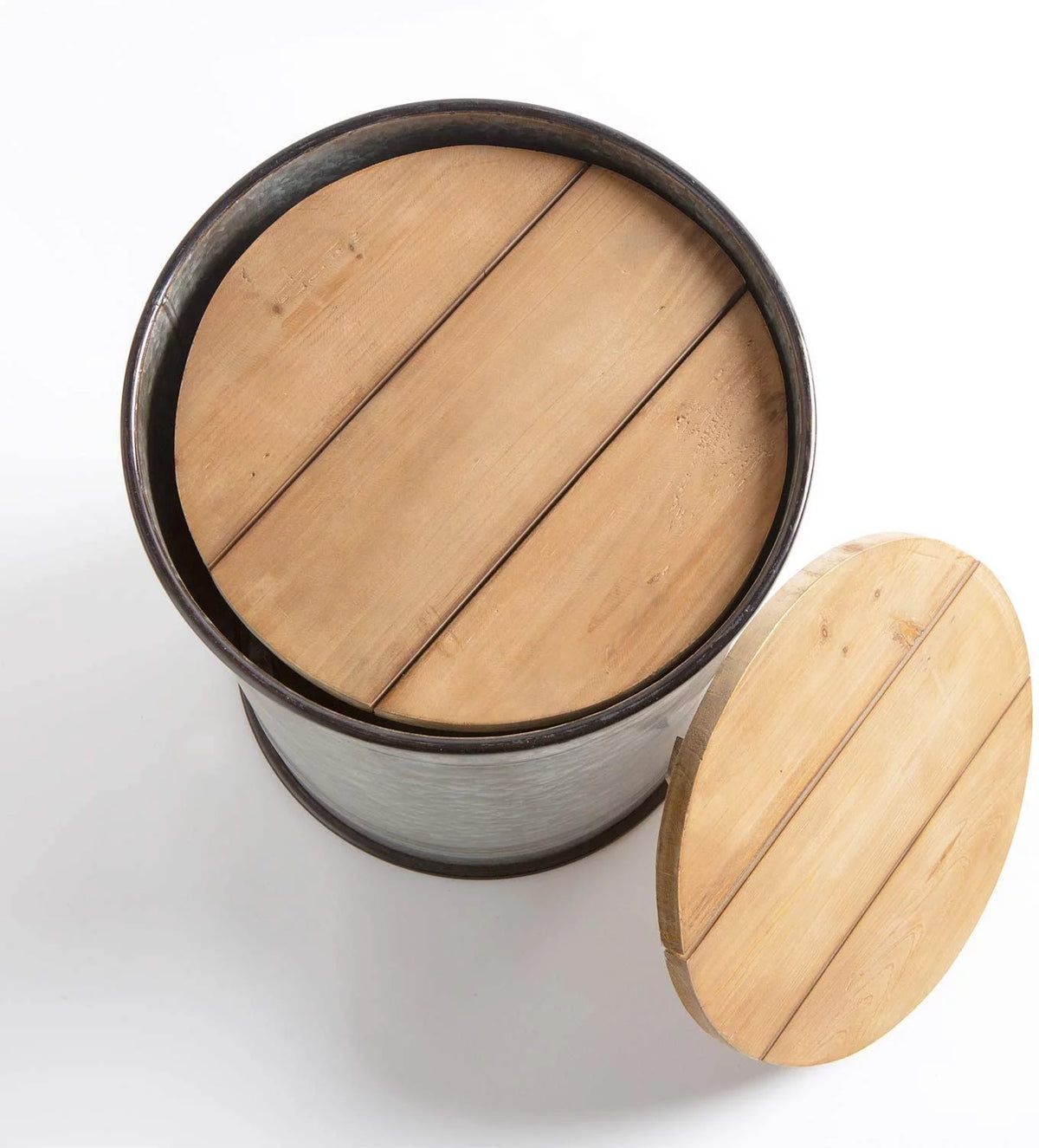 2 Piece Storage Side Table with Round Wood Lid R771