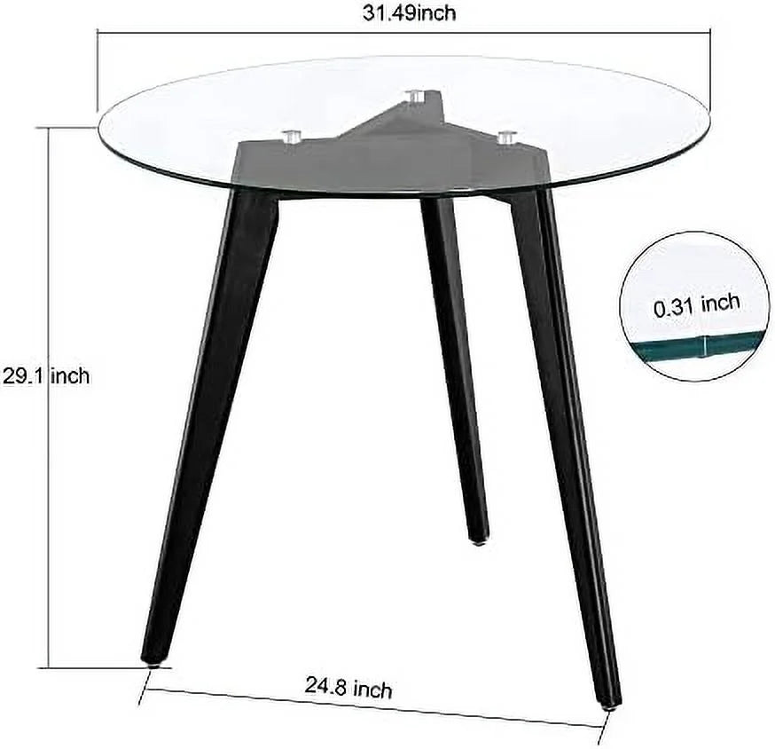 Round Glass Dining Table with Wood Legs 31.5 inch F41043