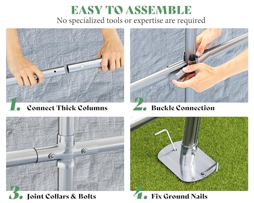 10.5x12x8 FT Heavy Duty Portable Shed Storage Shelter with 4 Waterproof Windows & Roll-up Zipper Door, Grey D11582