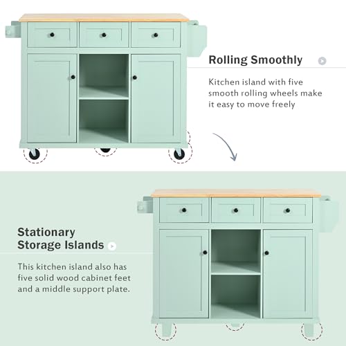 Farmhouse Kitchen Island with Power Outlet, Drop Leaf, Spice Rack and Drawer I325